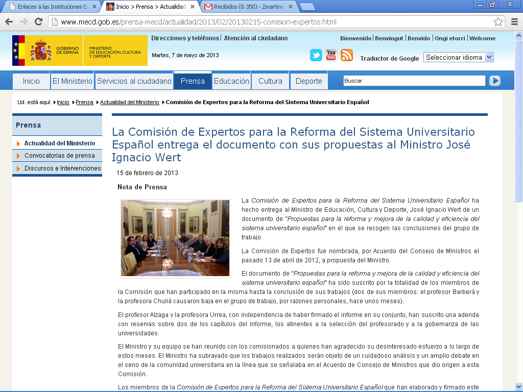 Los informes sobre la universidad española de hoy Aspectos clave: La evaluación de la calidad y la acreditación del profesorado El gobierno de