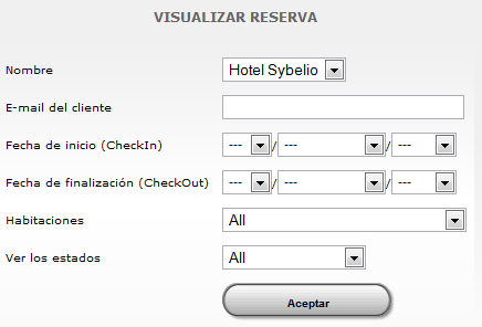 Comprobar el estado de las reservas Sybelio enviará un bono de reserva a las direcciones de correo electrónico indicadas en la configuracion del hotel (ver Configuracion del Hotel), cada vez que se