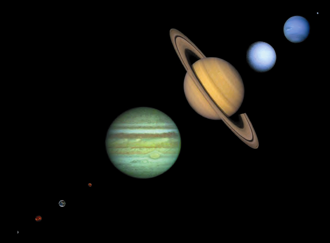 FOTOMONTAJE Los planetas y un planeta enano Fotos de los planetas y plutón en un