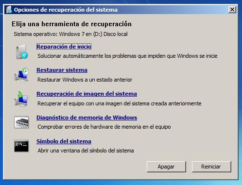 reparar (Windows 7) y pulsamos