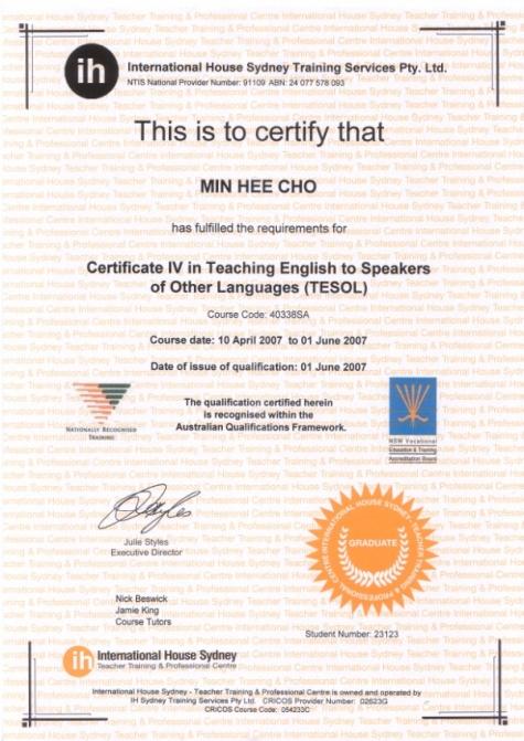 Certificad IV en TESOL CRICOS Curse Cde: 059865G Recncimient Este curs hace parte del marc de