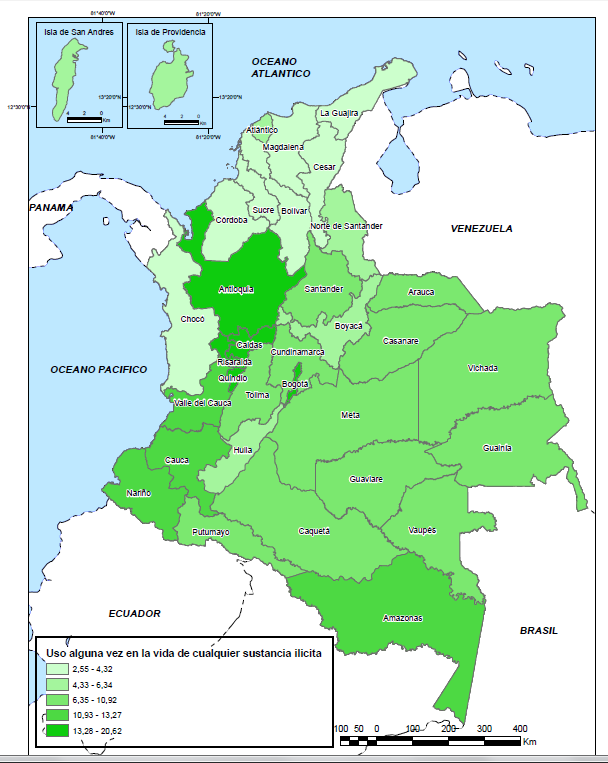 Fuente: Estudio de consumo de sustancias psicoactivas en población escolar en Colombia 2011 Mapa 2.
