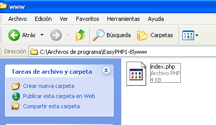 Si seleccionamos la opción Web Local nos abrirá, en el navegador por defecto, la página index de la carpeta www que contiene los archivos que sirve Apache.