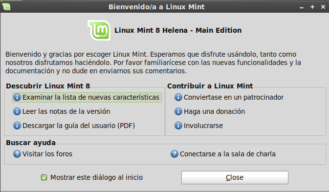 7- Al entrar al escritorio de Linux Mint 8, nos aparece una