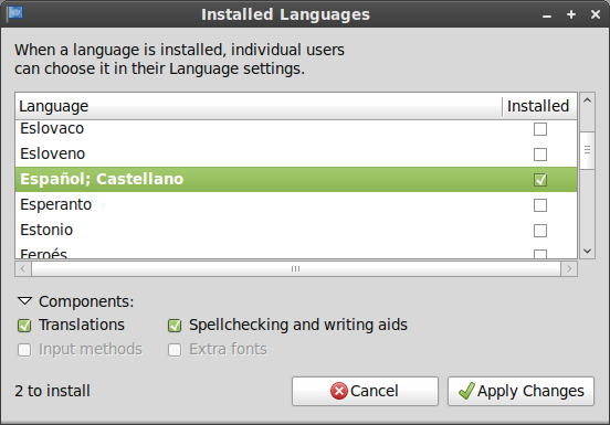 Si hacemos clic en el botón Details (Detalles), nos permitirá ver los idiomas a instalar.