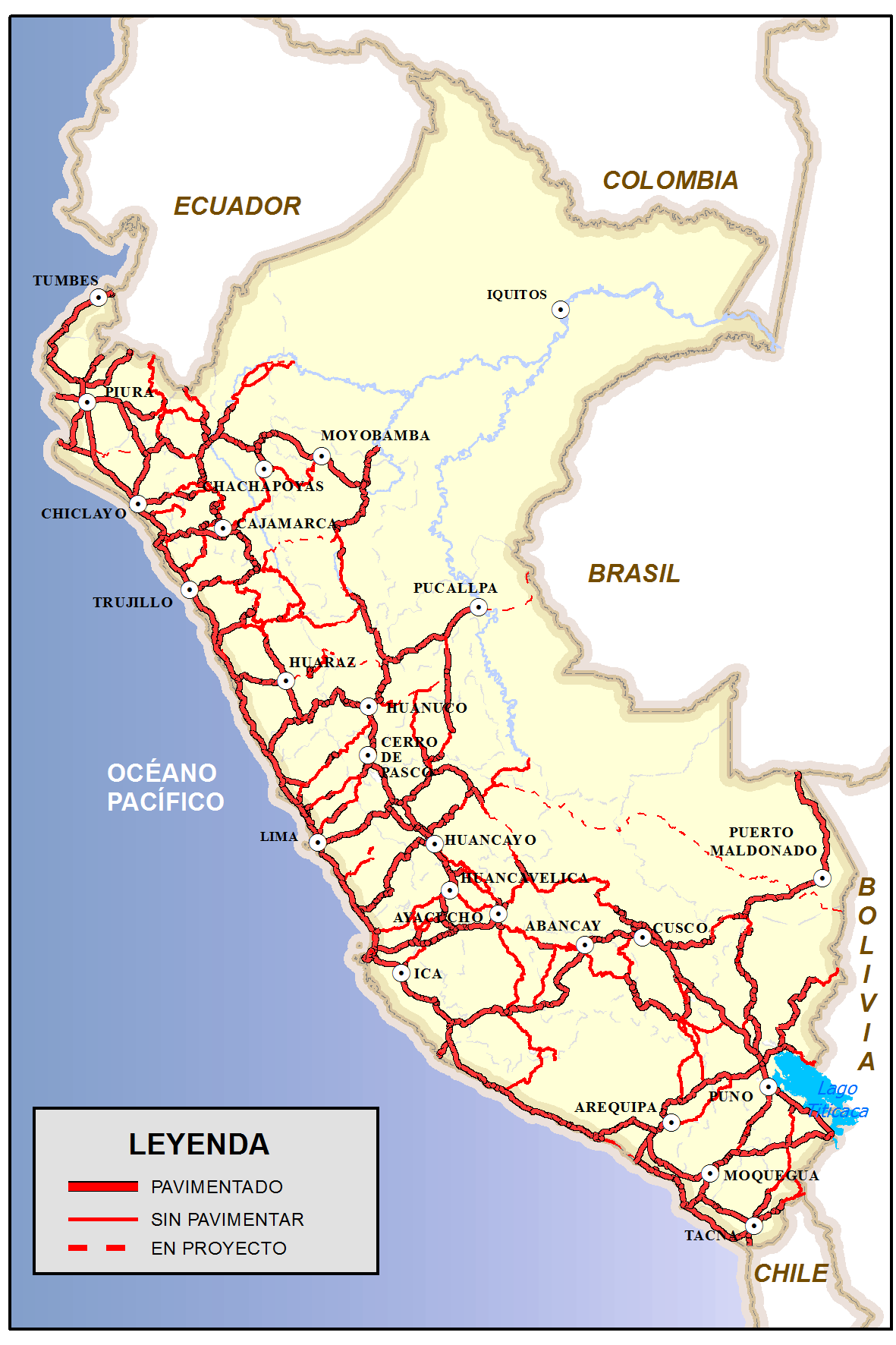 La Red Vial Nacional Tiene una longitud de 24,092 Km. de carreteras existentes y 2,177 Km.