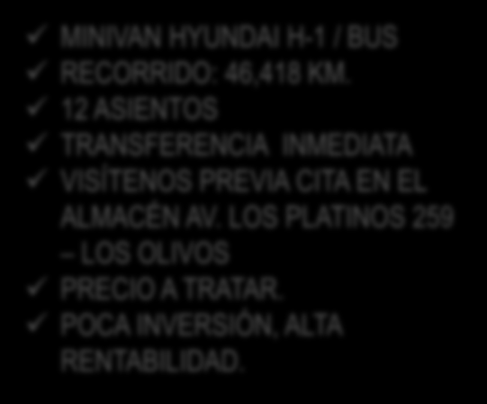 HYUNDAI H-1 2011 C5E586 MINIVAN HYUNDAI H-1 / BUS RECORRIDO: 46,418 KM.