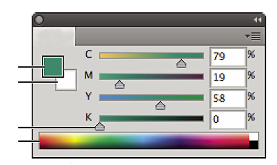 Descripción general del panel Color El panel Color (Ventana > Color) muestra los valores de los colores frontal y de fondo actuales.
