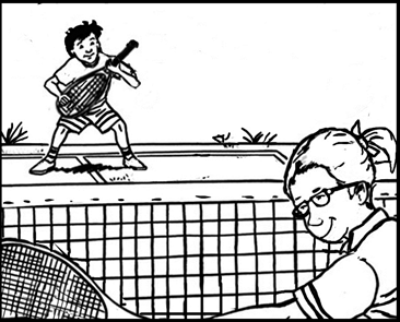 HISTORIA: María Román Nieto Rosa y Pepe están jugando un partido de tenis. Pepe pone su raqueta sobre la barriga y le dice a Rosa: mira Rosa!