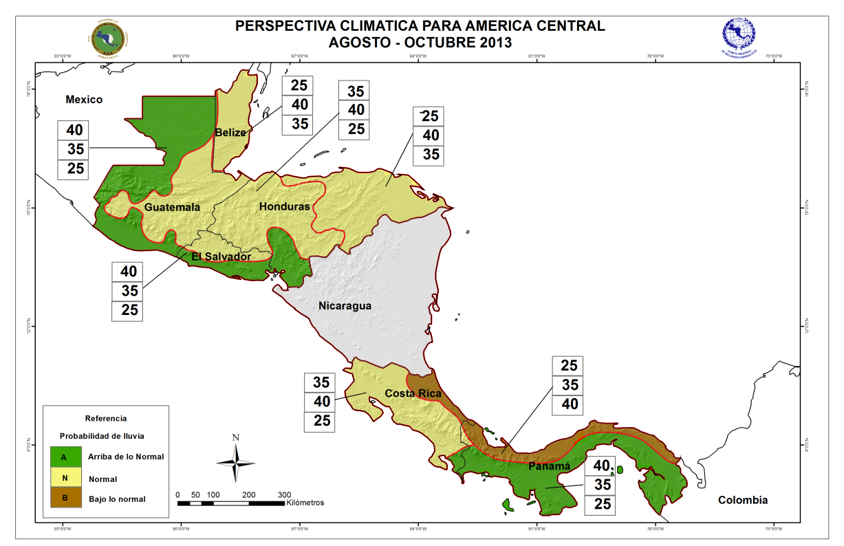 3 País Belize Guatemala Arriba de lo Normal (AN) Departamentos de Petén, Huehuetenango, Quiché, Oeste del departamento de Alta Verapaz, parte de San Marcos y Quetzaltenango, Retalhuleu,