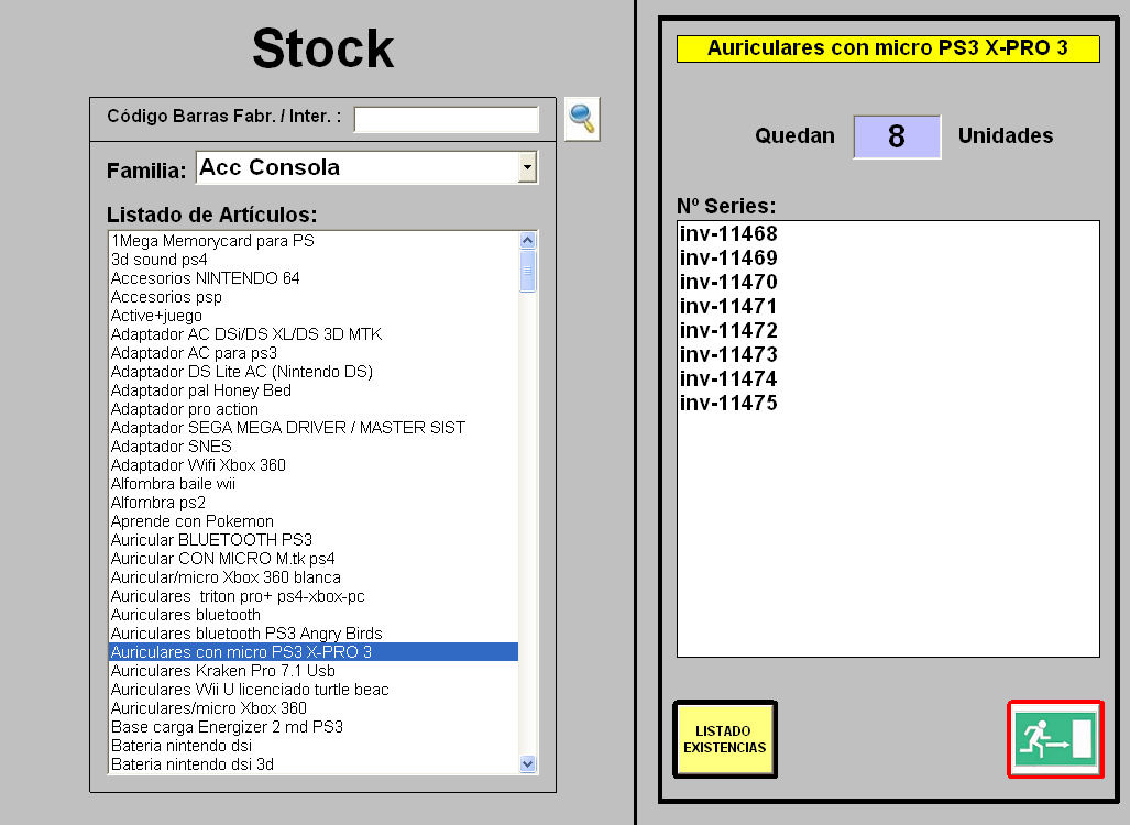 3.- Stock En esta pantalla nos aparecerán dos partes bien diferenciadas, a la izquierda al