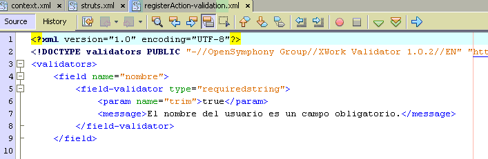 4. Implementación. Ficheros de configuración web.xml -> fichero de configuración de la aplicación (tiempo de sesión, página de inicio, filtro struts2, referencia al pool de conexiones) context.