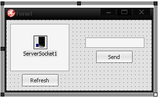 [+] 1 ListBox [+] 2 botones [+] 1 Edit [+] 1 ServerSocket (lo ponemos en true para que este activo ) Tiene que quedar como esta imagen.