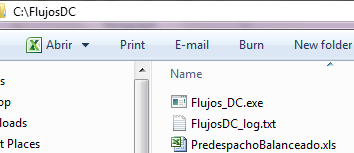 Se observa en el Log que la herramienta ha concluido de generar los datos balanceados del predespachos y generó un archivo de salida ubicado en la carpeta C:\FlujosDC de nombre PredespachoBalanceado.