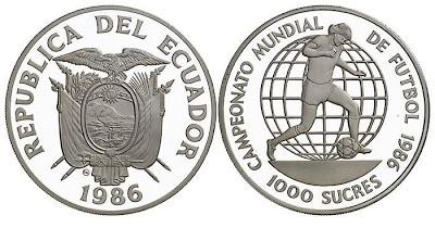 ECUADOR: FÚTBOL Y NUMISMÁTICA El Ecuador ha conmemorado los campeonatos mundiales de fútbol no solo con sellos postales, sino también con monedas.
