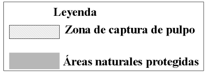 Figura 9: Zona de captura de pulpo (Octopus maya) Fuentes: CONANP. 2011. Mapoteca En http://www.conanp.gob.mx INEGI. 2011. Estados de la República Mexicana. En www.inegi.gob.mx NOAA. 2011. Shoreline extractor.