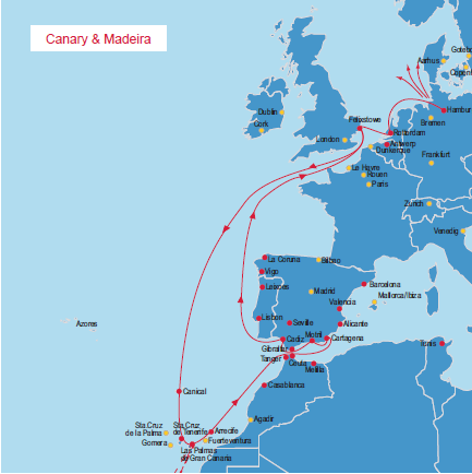 La tercera ruta es la ruta de las Islas Canarias & Madeira, operada por OPDR.