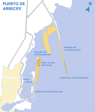 Tres rampas dobles se encuentran ubicadas en las siguientes posiciones: - En la intersección del Muelle Primo de Rivera con el Muelle León y Castillo, con 14,0 metros de calado.