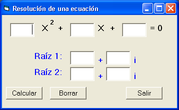 resolución de ecuaciones de 2º grado Interfaz Figura 10.1 Objetos presentes en la interfaz de la calculadora de ecuaciones.