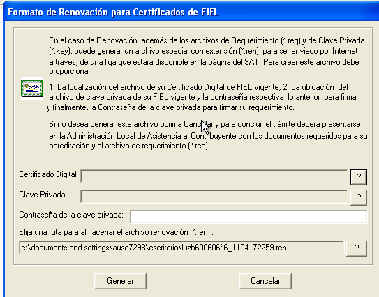 Requisitos Personas Físicas Renovación por internet: 2.- Archivo de requerimiento REN (es un nuevo archivo REQ firmado con la Fiel vigente).