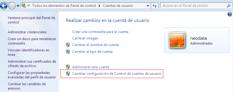Desactivación del control de cuentas de Usuario para Windows 7 Para desactivar el control de cuentas de Usuario: 1.