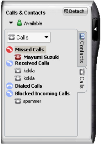 Registro de llamadas En la sección de Calls & Contacts elige la pestaña Calls y encontrarás los siguientes grupos de llamadas: Missed Calls : incluye las llamadas que no contestaste.