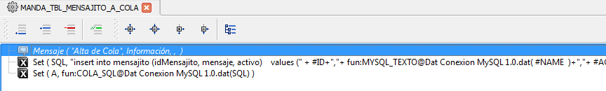 Este es el código del evento: Este es el proceso: Esta es la sentencia SQL que lo mantiene todo conectado: La cola