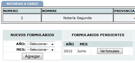 Al dar clic sobre el botón Ver Formulario se mostrara una pantalla con los datos registrados de la notaría, y una sección para llenar los datos correspondientes a las facturas generadas. 1.2.3.