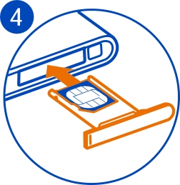 Inicio 9 3 Asegúrese de que el área de contacto esté hacia arriba e inserte la tarjeta SIM en el soporte.