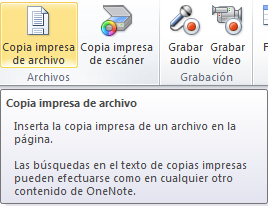 Microsoft Office OneNote 2010 Insertar archivos como copias impresas.