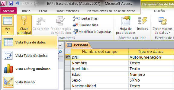 Microsoft Office Access 2010 Como definir la Clave Primaria o Principal. Como lo mencionamos anteriormente al crear una tabla, se crea con un único campo llamada ID.