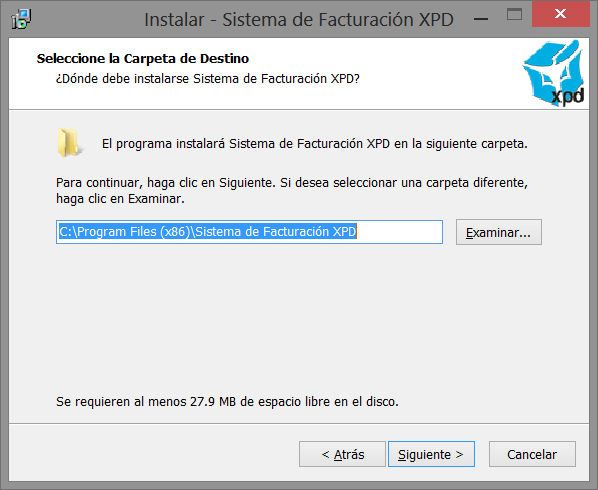 Instalación de Sistema de Factura XPD En el paquete de instalación se encuentra el archivo con el nombre, ejecutar el archivo para que la instalación del Sistema de Factura XPD inicie, a continuación