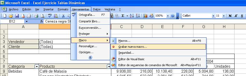 Excel 97-2003 Vamos a grabar las macros que vamos a necesitar para asignarlas luego a los botones.