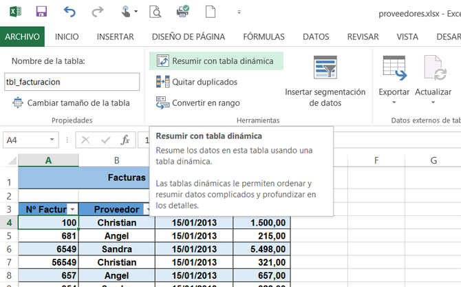 TABLAS Y GRÁFICOS DINÁMICOS EN EXCEL 2013 25 04 Para crear la tabla dinámica, haga un clic en la tabla, vaya a
