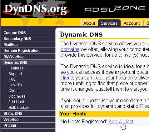 Ya activada, volvemos a entrar en www.dyndns.