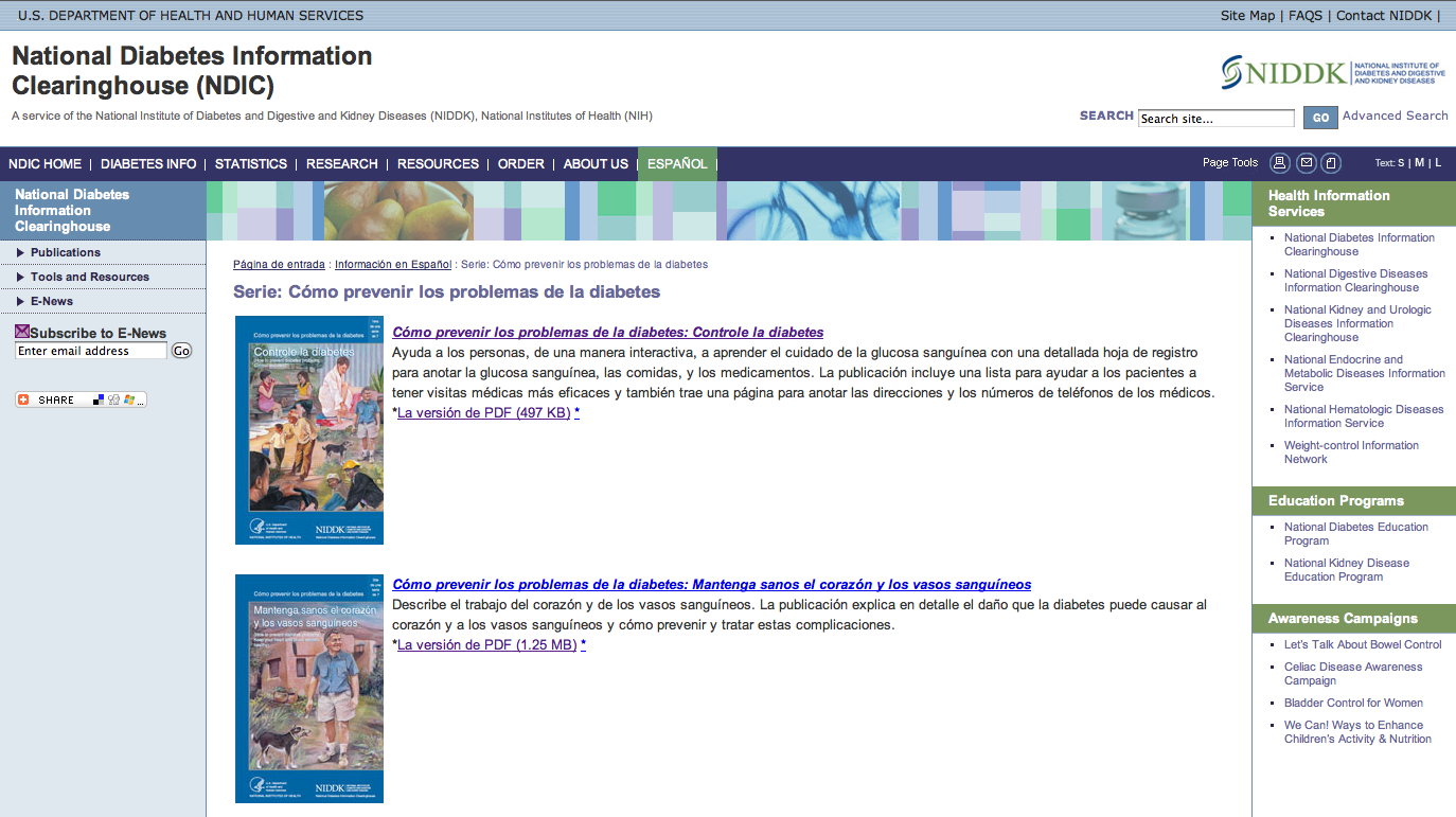 Páginas web National Diabetes Information Clearinghouse (NDIC) http://diabetes.niddk.nih.gov/spanish/pubs/complications/index.aspx Esta página web no corresponde a Eli Lilly.