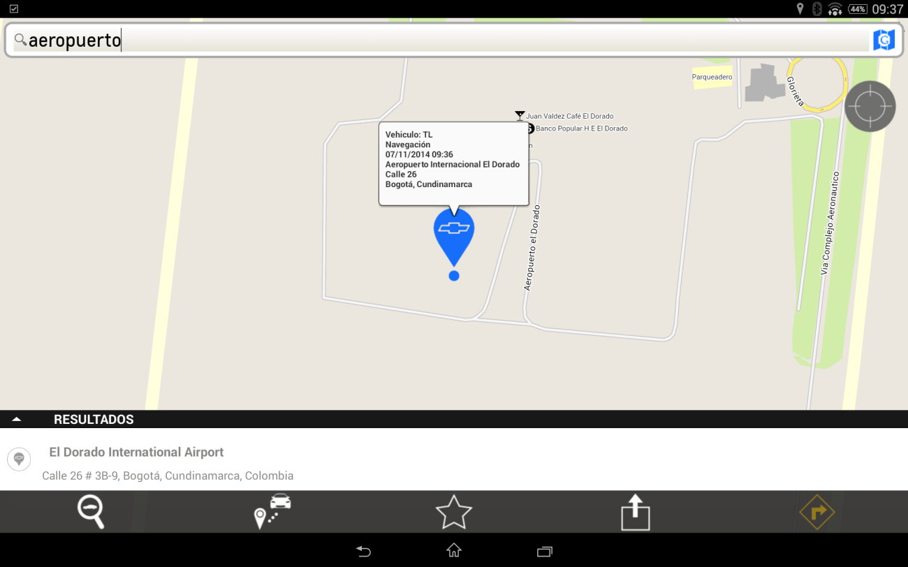 Al realizar la búsqueda, la aplicación mostrara una barra en la parte inferior con la ubicación o dirección encontrada como destino.