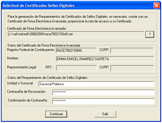 Figura 3 Certificado de Firma Electrónica Avanzada Para poder solicitar Certificados de Sello Digital, es necesario, que el contribuyente cuente con un Certificado de Firma Electrónica Avanzada