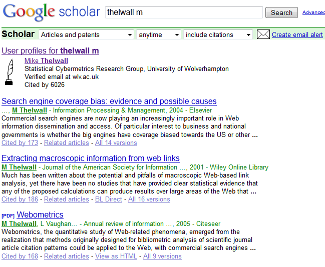 El perfil on-line de Google Scholar Integración en el buscador Integración