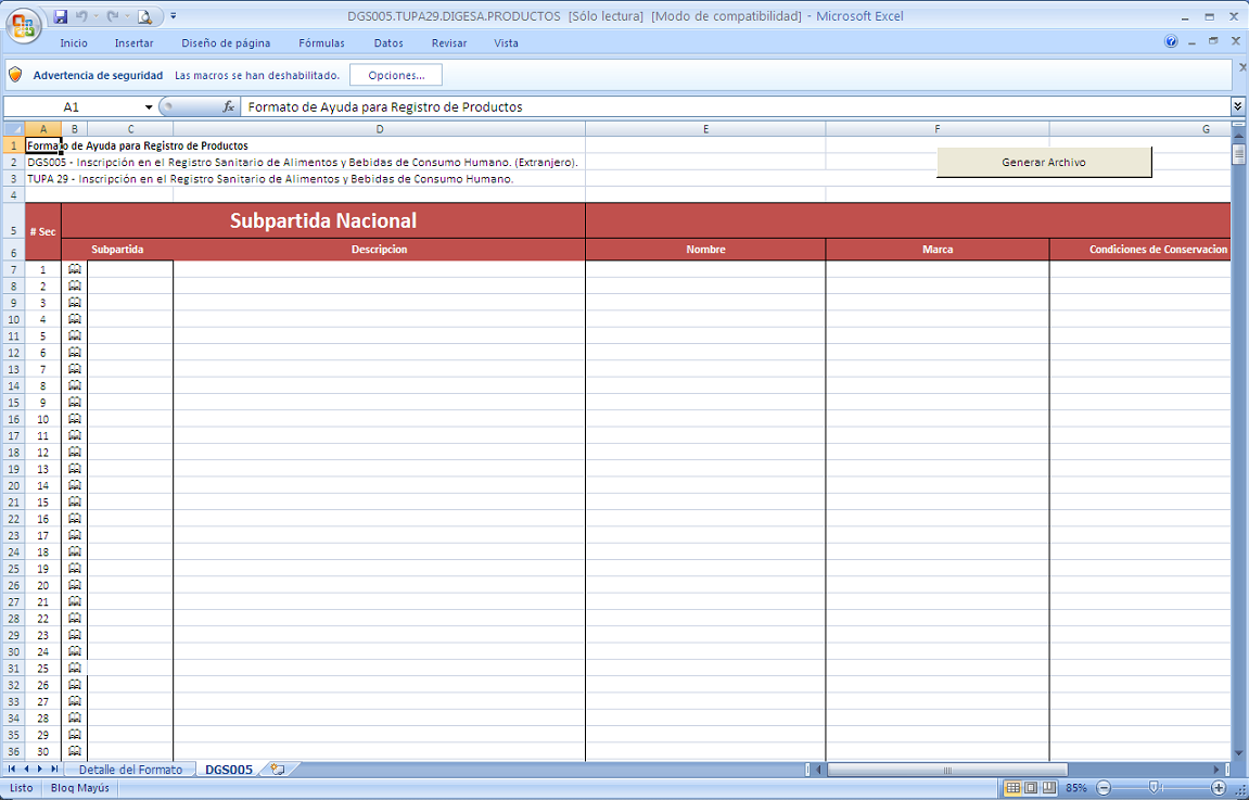 En seguida, se muestra una pantalla en donde se selecciona lo que se desea hacer con el archivo Excel generado por el Sistema, seleccionar