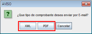 Una vez pulsado el botón el sistema abrirá una ventana preguntando en que formato desea enviarse el mismo, ya sea en XML o PDF, como muestra la imagen 43.