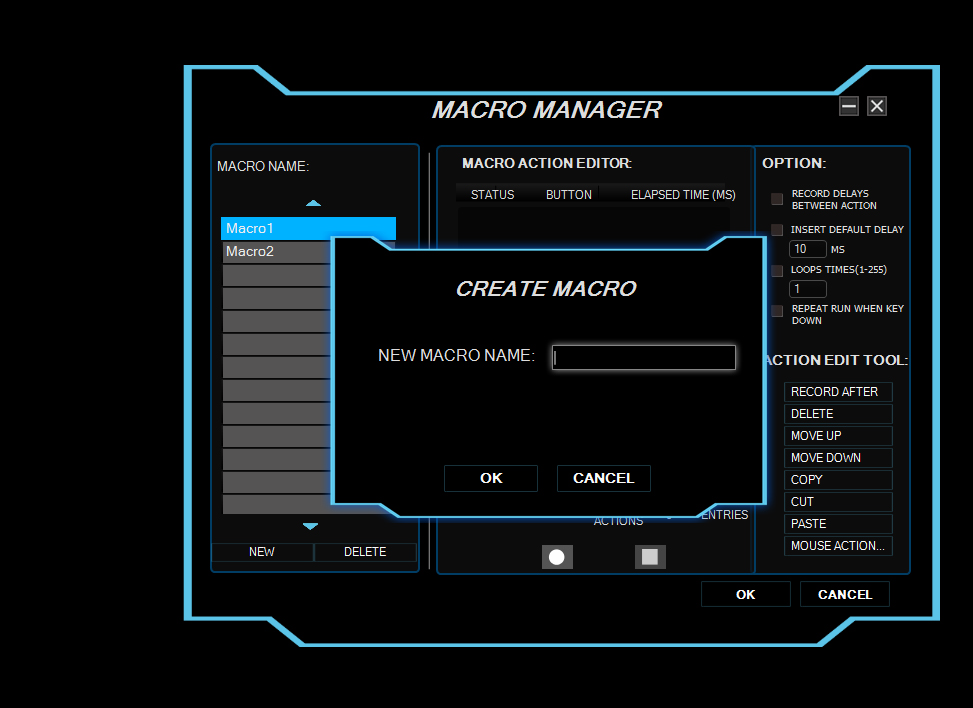 Software 1 2 Gestor de macros NUKITE dispone de gestor de macros personalizado. 1.Haga click en MACRO MANAGER (Gestor de macros) 2.Pulse NEW MACRO (Nueva macro) 3.