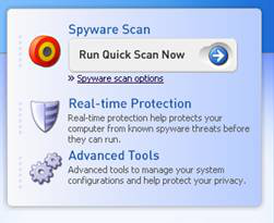 Spyware Scan. Si se presiona la flecha sobre la opción Run Quick Scan Now se iniciará un escaneo automáticamente.