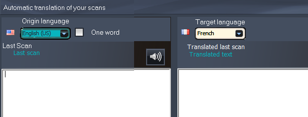 Traducir texto en la interfaz de IRISPen TM 1. Haga clic en Otras opciones > Escanear/traducir. 2. Seleccione el idioma del texto que va a escanear en la columna izquierda. 3.
