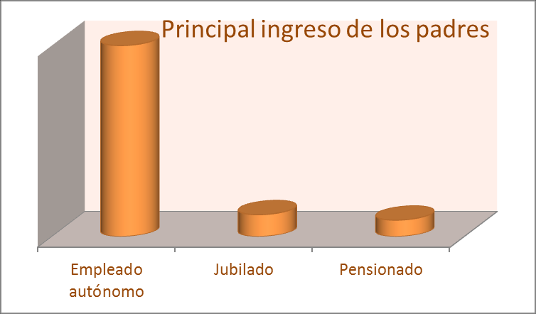 6. Ingreso de los padres Como se muestra en el gráfico que sigue, la mayoría de los ingresantes, respondieron que el ingreso de sus padres proviene de una pensión, jubilación o