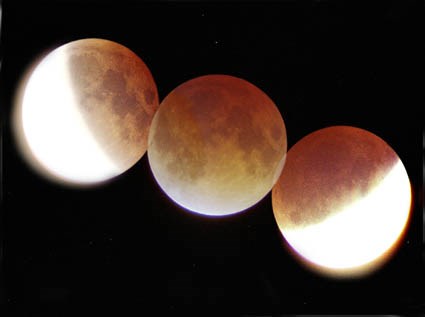 la Luna (figura 5a y 5b) dentro de la sombra de la Tierra, que es mucho mayor que la Luna: así se visualiza fácilmente un eclipse de Luna. Fig. 5a y 5b: Simulación de un eclipse de Luna Fig.