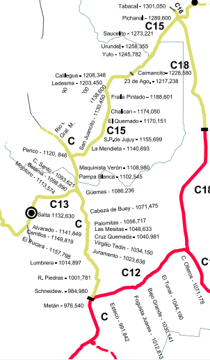 Tramo 4: La Mendieta (Pk 1140+693) a 23 de Agosto (Pk 1217+238); Tramo 5: de 23 de Agosto (Pk 1217+238) a Embarcación (Pk 1311+735).