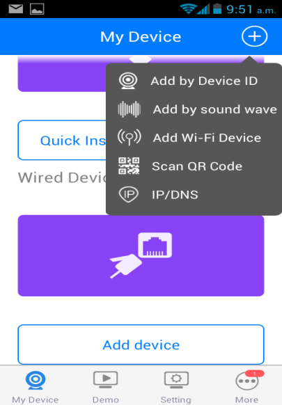 Al abrir la App se debe seleccionar la opción Visitor Login después de haber iniciado sesión podemos agregar un nuevo DVR, selecciona la opción My Device en la parte inferior de la pantalla, hay dos