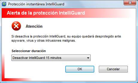 Cerrar la protección automática Da clic con botón derecho del mouse sobre el icono del Antivirus y selecciona Desactivar IntelliGuard.