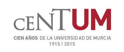 el lema Cien años de la Universidad de Murcia y los años 1915-2015, así como versiones monocroma, en negativo, o para su aplicación en los diversos materiales de difusión de la Universidad de Murcia: